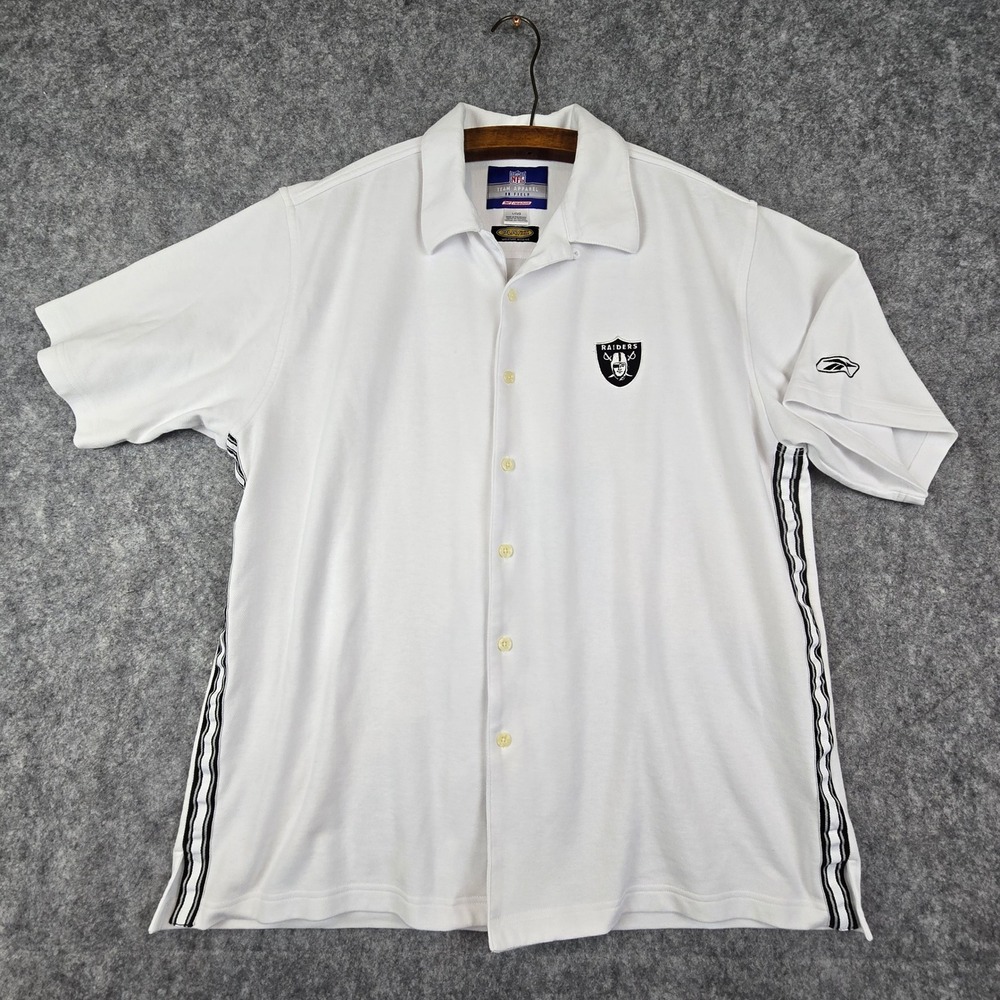 Reebok NFL Oakland Raiders White Button Down Shirt Mens Large PlayDry On Field - Picture 1 of 11